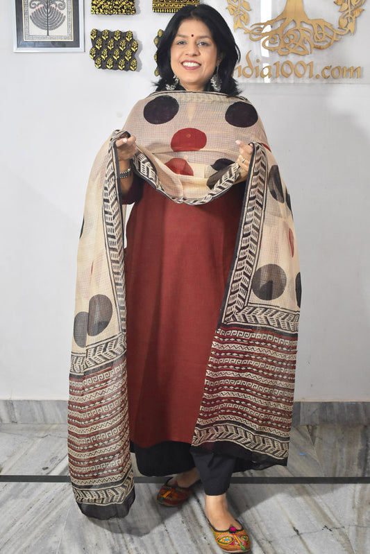 Hand Block Printed Kota Doria Cotton Dupatta