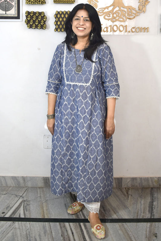 Designer Handwoven Ikkat pure cotton Kurta - Size 38 to 46 ( all sizes)