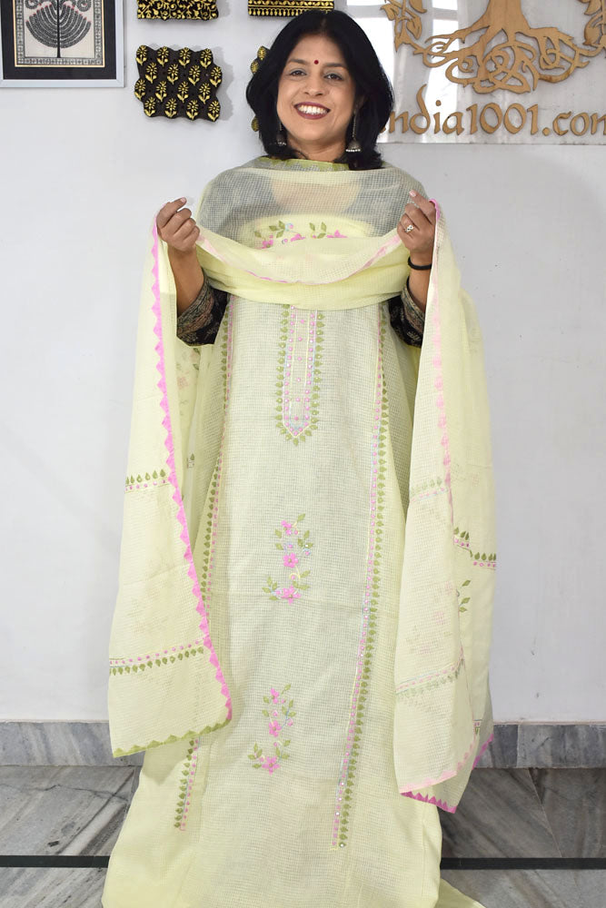 Elegant Kota Kurta & Dupatta set with Hand done Heavy Phool patti work & Cotton Bottom