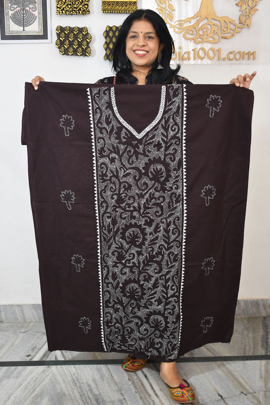 Hand Embroidered Kantha work cotton fabric - (Length 2.8 mtrs )