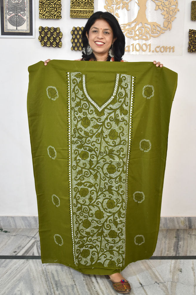 Hand Embroidered Kantha work cotton fabric - (Length 2.8 mtrs )