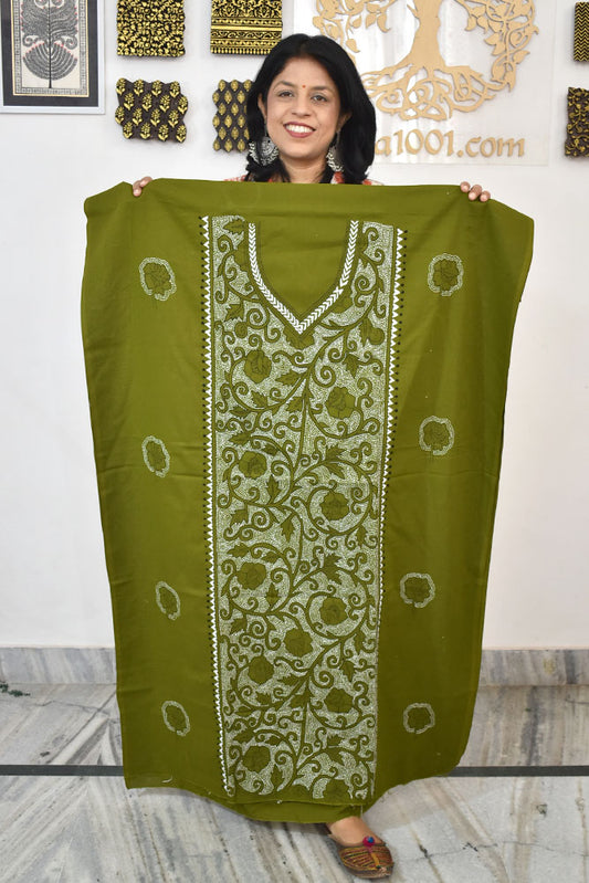 Hand Embroidered Kantha work cotton fabric - (Length 2.8 mtrs )