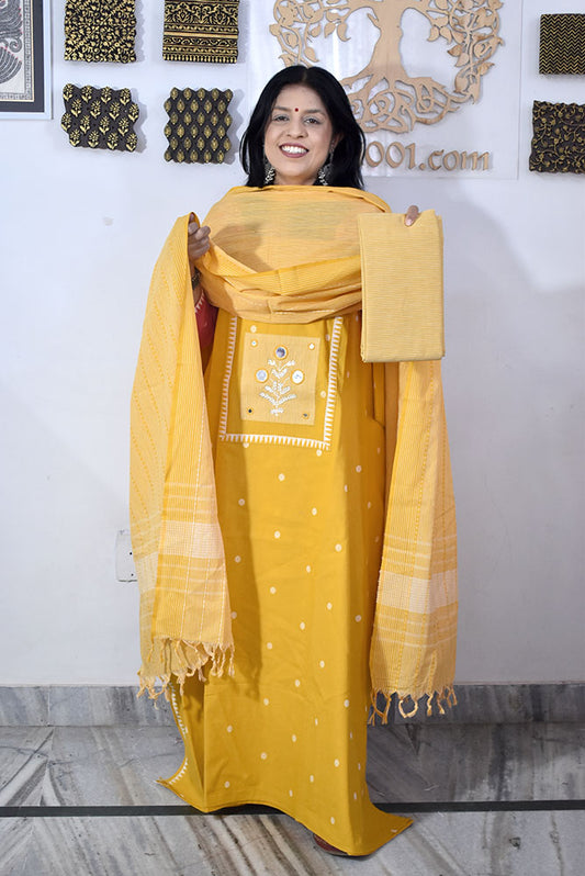 Elegant Hand Block print cotton suit with Cotton dupatta