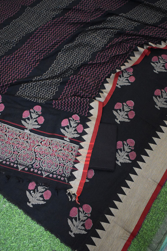 Beautiful Handwoven Cotton suit with Hand block print Dupatta