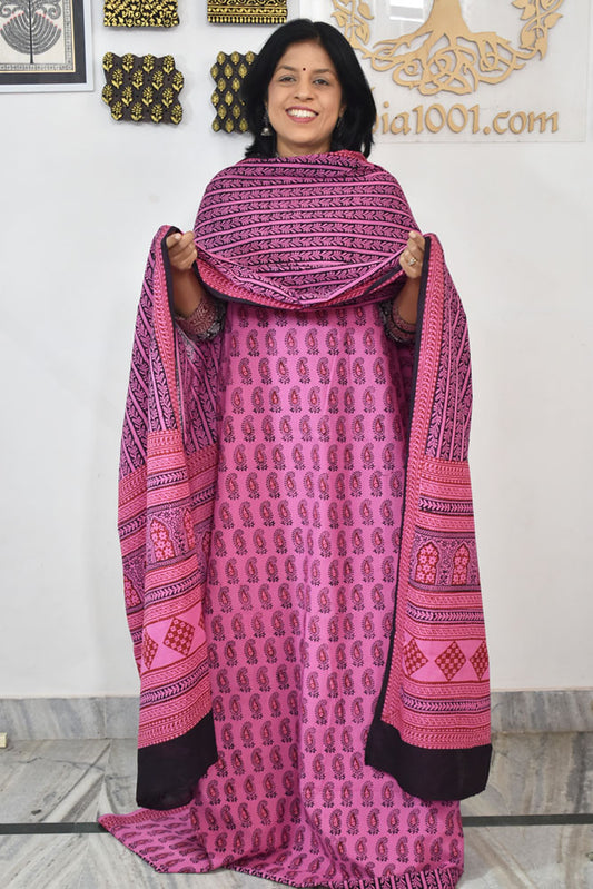 Bagh Hand Block Printed unstitched 3 pc Cotton suit fabric from MP