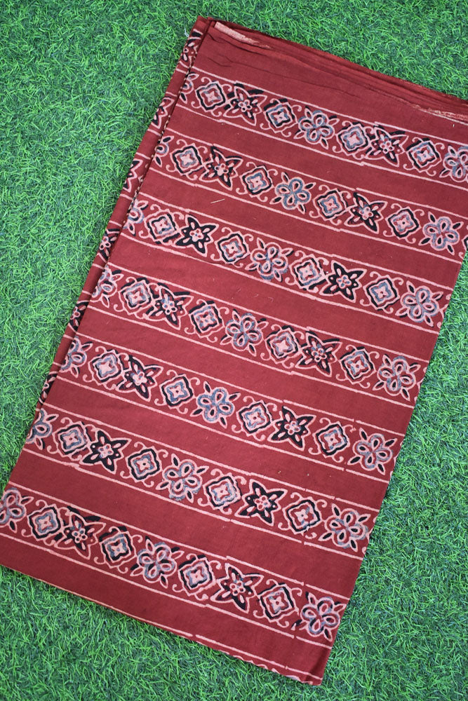 Ajrakh Hand Block Printed Cotton Fabric - 2.5 & 3 mtr option