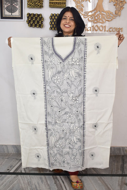 Hand Embroidered Kantha work cotton fabric - (Length 2.8 mtrs )