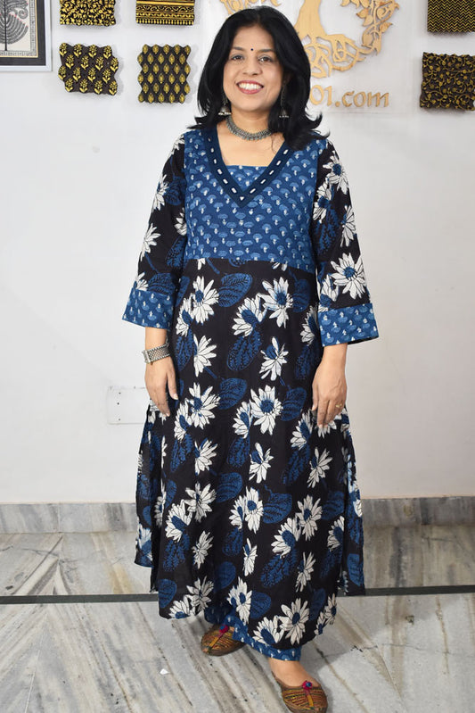 Elegant Vanaspati Ajrakh Cotton Kurta and pant set - Sizes 38 - 48