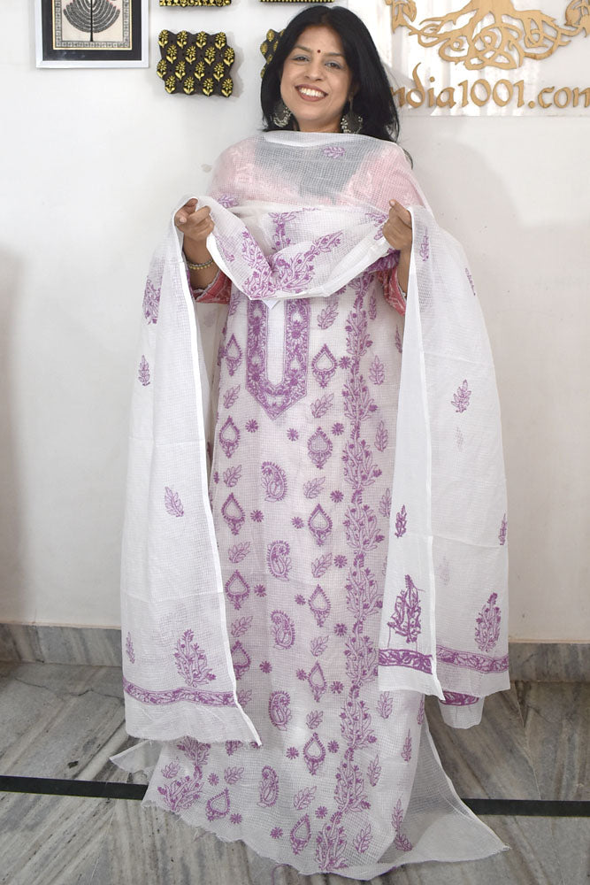 Elegant Kota Doria Kurta & Dupatta Set with Lucknowi Hand Chikankari embroidery NO - 13