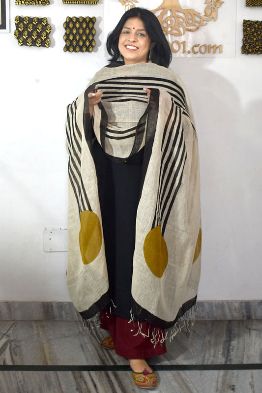 Elegant Hand Block Printed Pure Linen dupatta