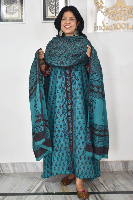 Bagh Hand Block Printed unstitched 3 pc Cotton suit fabric from MP