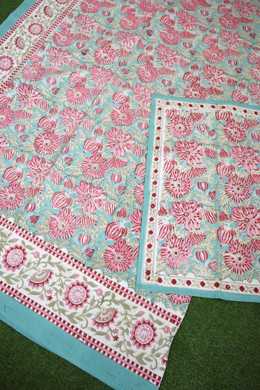 Shayan : Hand Block print King Size Cotton Double Bed sheet with pillow covers ( 90 by 108)