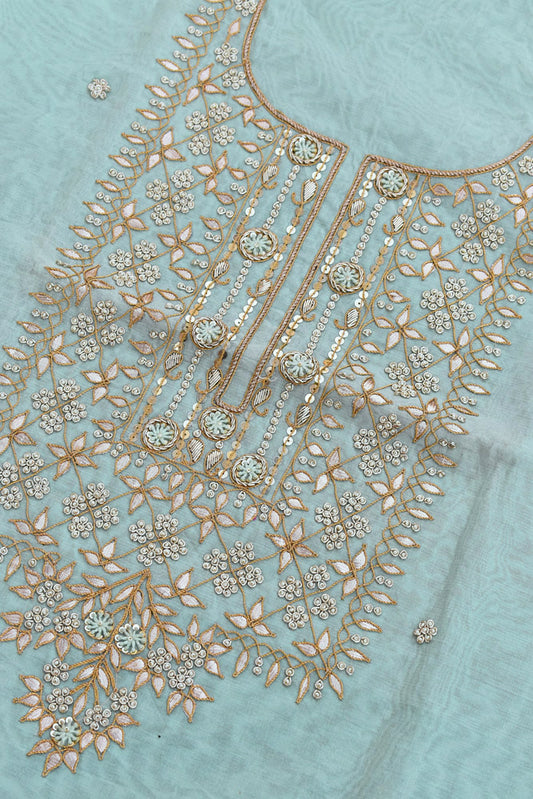 Elegant chanderi Fabric with Hand Embroidery , Aari, Zardozi & Gota Patti Work( 2.5 mtrs)