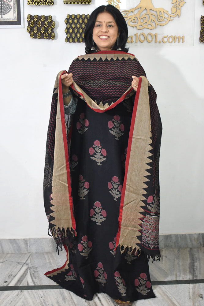 Beautiful Handwoven Cotton suit with Hand block print Dupatta