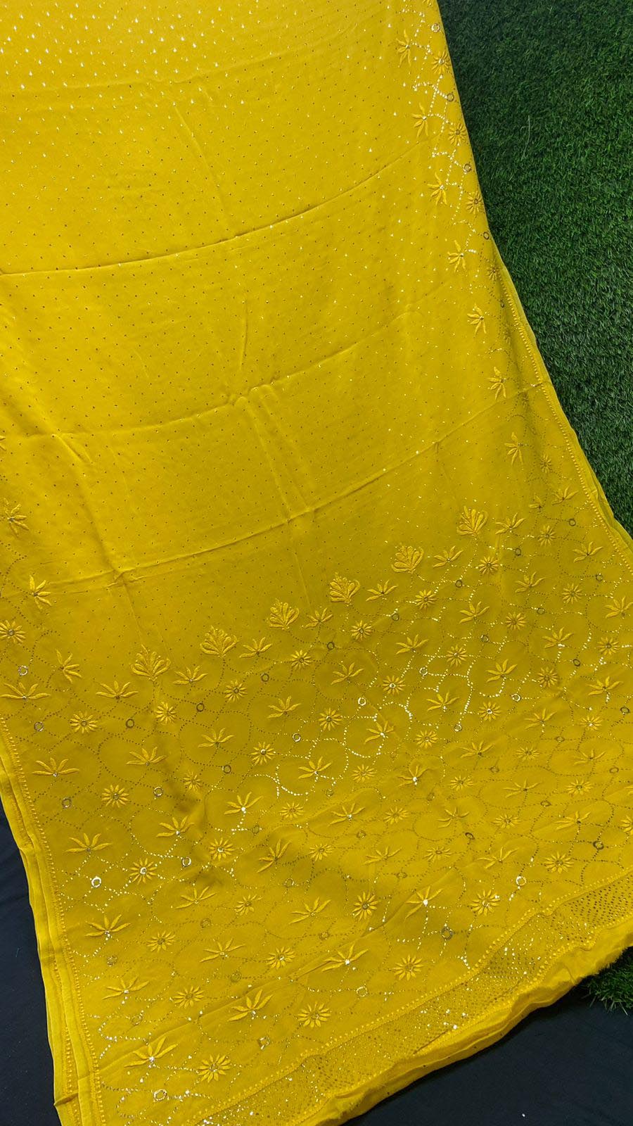 Very Beautiful Soft Viscose Georgette saree with Intricate Hand Chikankari & Muqaish work (with blouse piece in the same fabric)