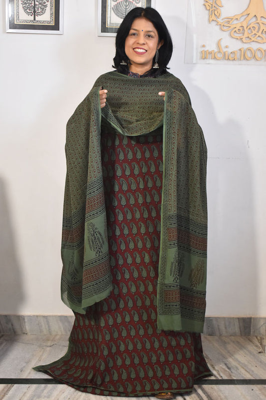 Bagh Hand Block Printed unstitched 3 pc Cotton suit fabric from MP