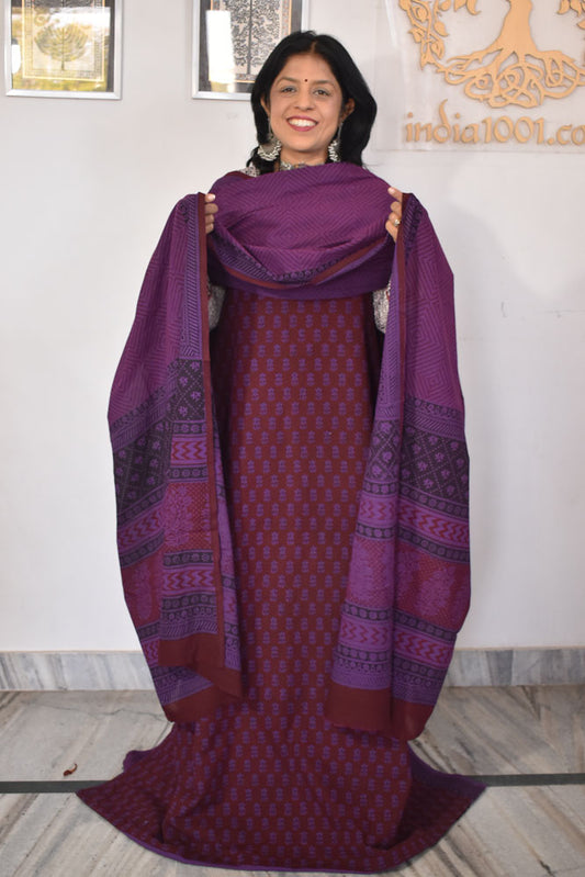 Bagh Hand Block Printed unstitched 3 pc Cotton suit fabric from MP