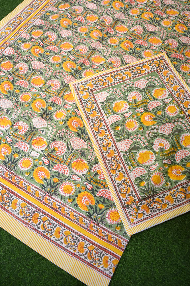 Shayan : Hand Block print King Size Cotton Double Bed sheet with pillow covers ( 90 by 108)