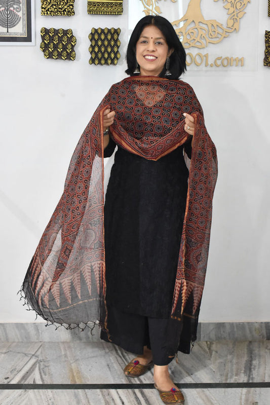 Beautiful  Ajrakh Hand Block Printed Kota Dupatta