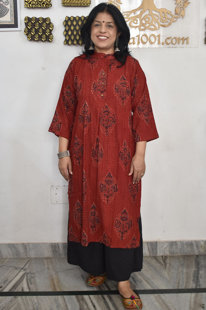 Beautiful Hand Block Printed Hakoba Ajrakh Cotton kurta, Size 40 to 44