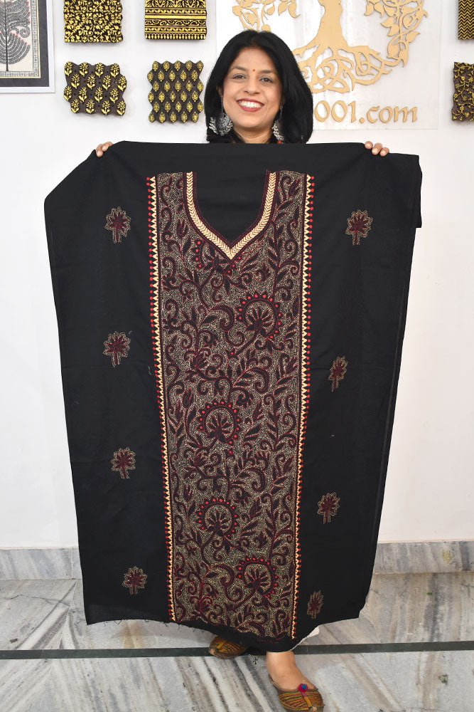 Hand Embroidered Kantha work cotton fabric - (Length 2.8 mtrs )