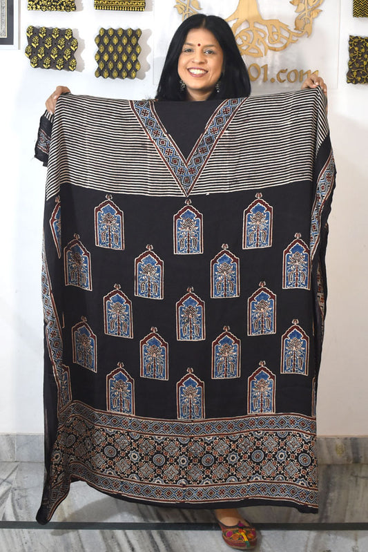 Designer Modal Silk Ajrakh Hand Block Print  Kurta Fabric - 2.5 mtrs cut