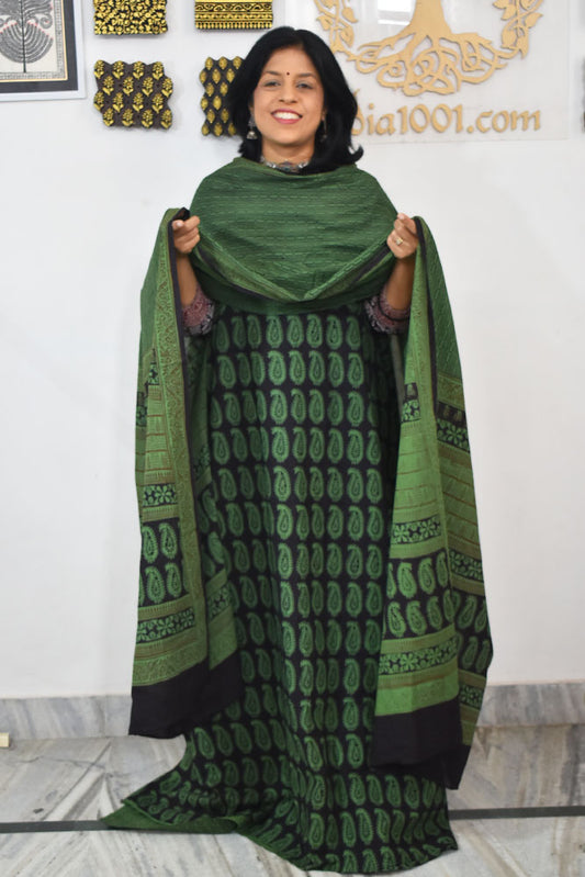 Bagh Hand Block Printed unstitched 3 pc Cotton suit fabric from MP