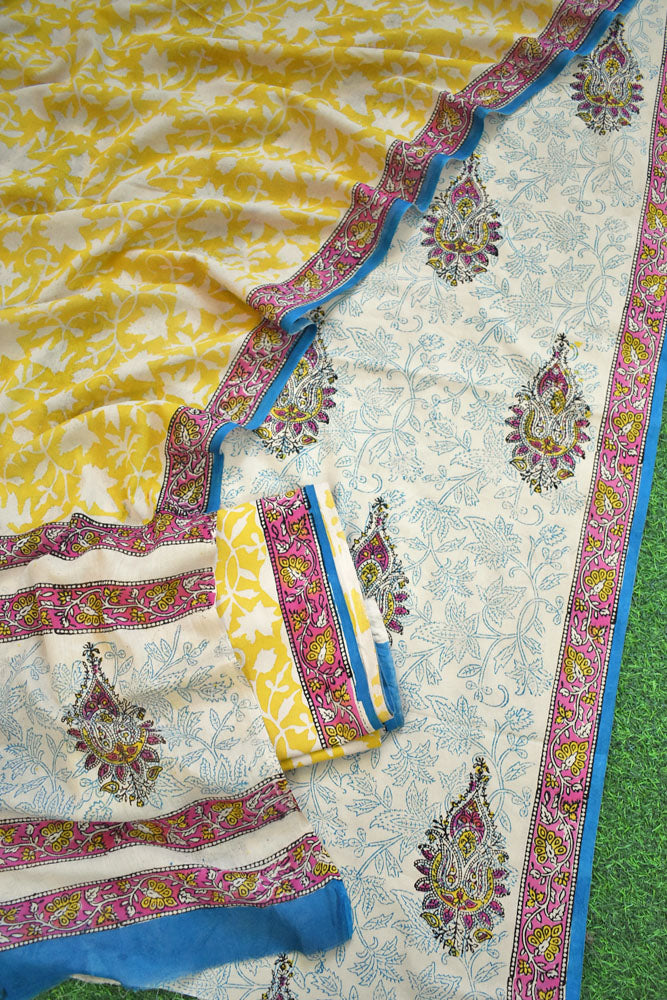 Earthy Hand Block Printed Cotton unstitched suit fabric with Soft Cotton dupatta