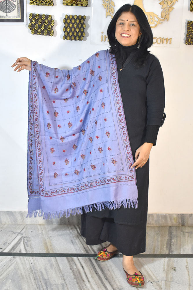 Intricate Kashmiri Sozni Hand Embroidery & Cutwork Work Woolen StoleStole