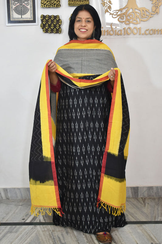 Handwoven  Ikkat Cotton dupatta with Woven Ikkat Cotton Kurta