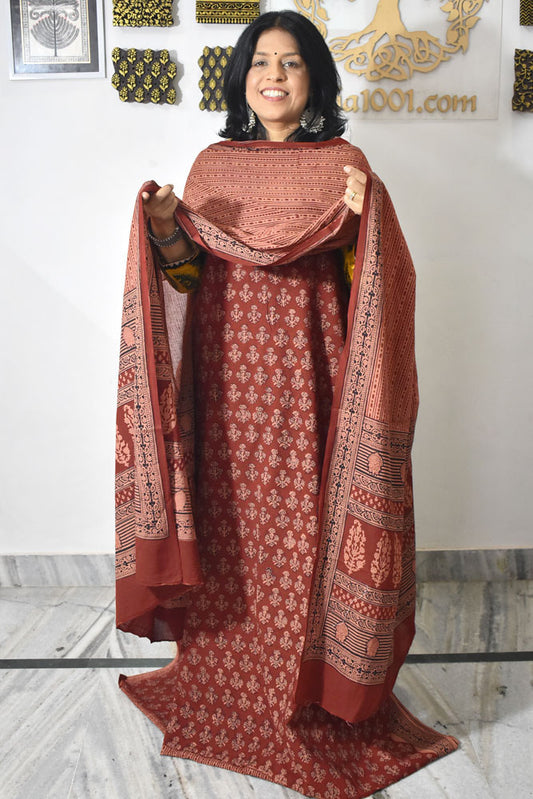 Bagh Hand Block Printed unstitched 3 pc Cotton suit fabric from MP