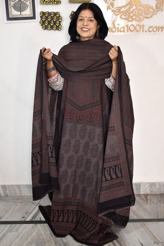Bagh Hand Block Printed unstitched 3 pc Cotton suit fabric with Placement block print from MP