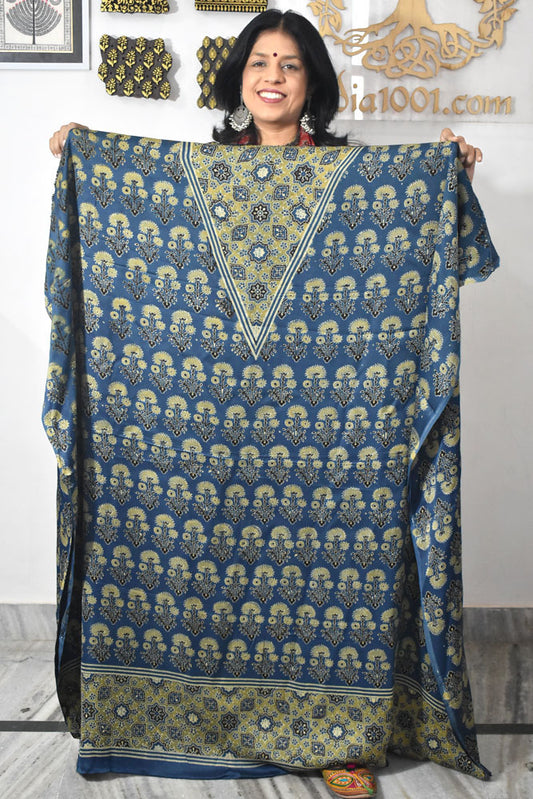 Designer Modal Silk Ajrakh Hand Block Print  Kurta Fabric - 2.5 mtrs cut