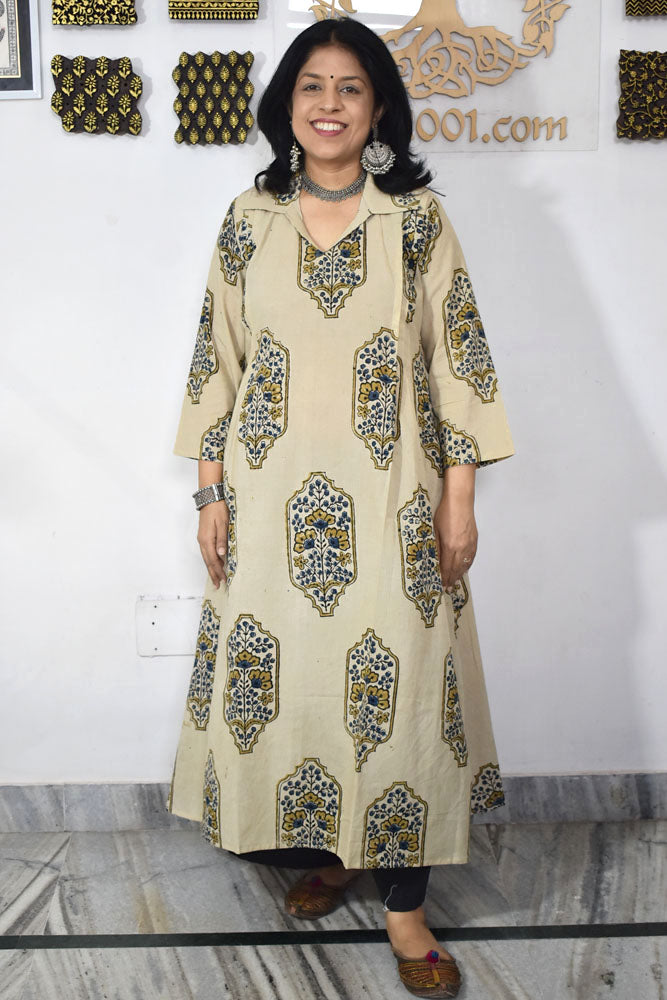 Designer Hand Block Printed Ajrakh cotton Kurta / Dress - Size 38 to 46 ( all sizes)