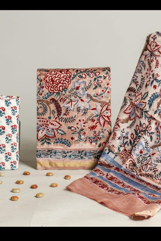 Beautiful Hand Block Printed Chanderi unstitched suit fabric