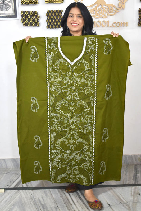 Hand Embroidered Kantha work cotton fabric - (Length 2.8 mtrs )