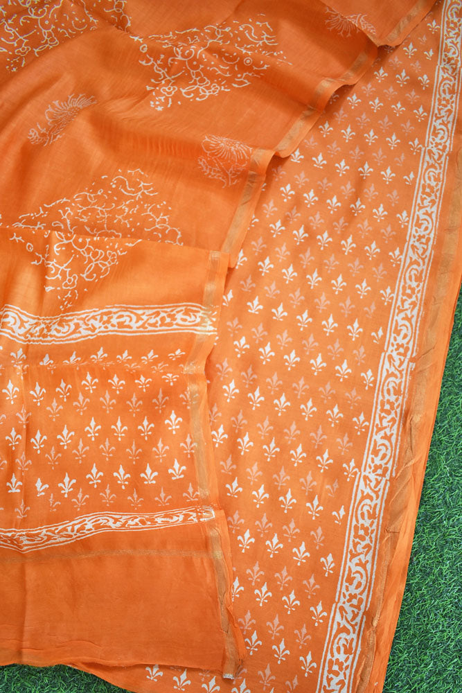 Fine & Elegant  Hand Block Printed Chanderi Silk Cotton unstitched suit fabric