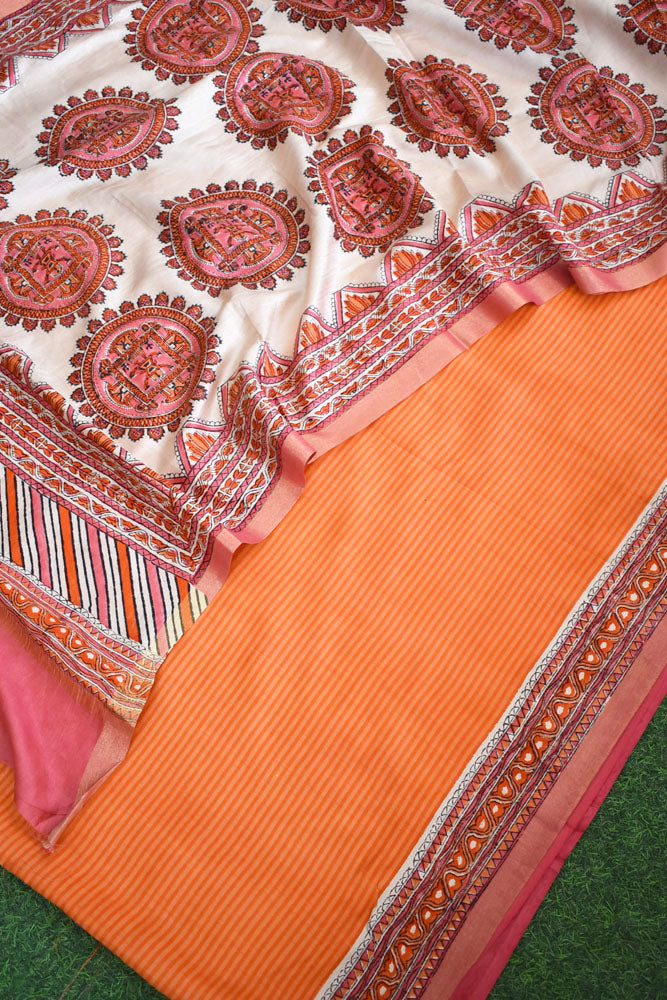 Beautiful Hand Block Printed Maheshwari Kurta with Hand Painted Kalamkari Dupatta & Cotton Bottom