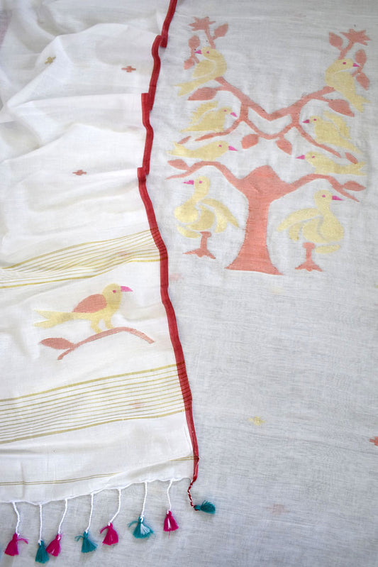 Kalakriti : Beautiful Hand Woven Soft Cotton Needle Jamdani Kurta Fabric & Dupatta set