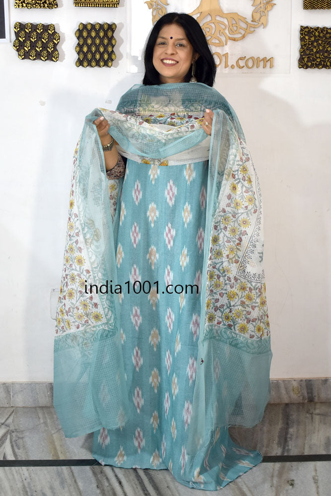 Elegant Kota Doria ( cotton) dupatta &  Ikkat kurta