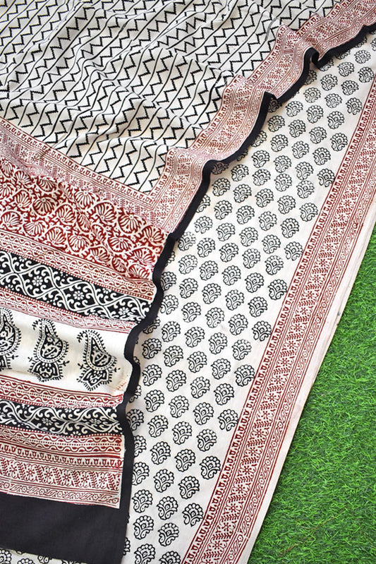 Bagh Hand Block Printed unstitched 3 pc Cotton suit fabric from MP