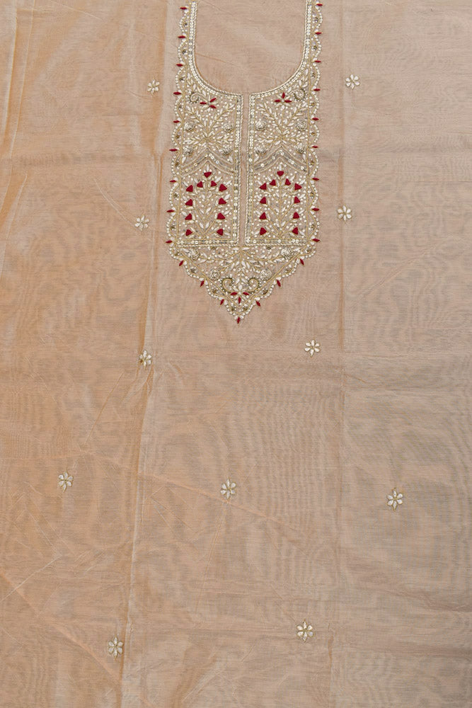 Elegant chanderi Fabric with Hand Embroidery , Aari, Zardozi & Gota Patti Work( 2.5 mtrs)