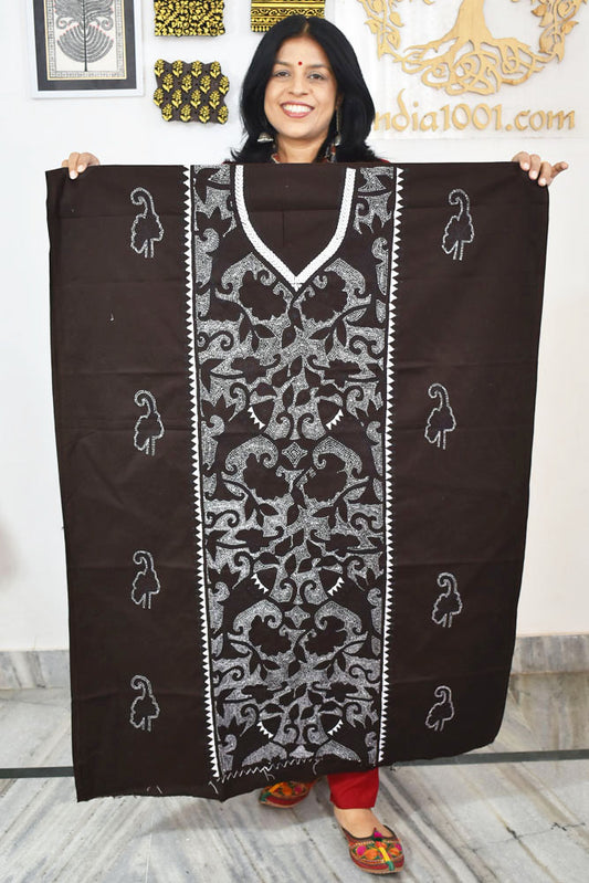 Hand Embroidered Kantha work cotton fabric - (Length 2.8 mtrs )