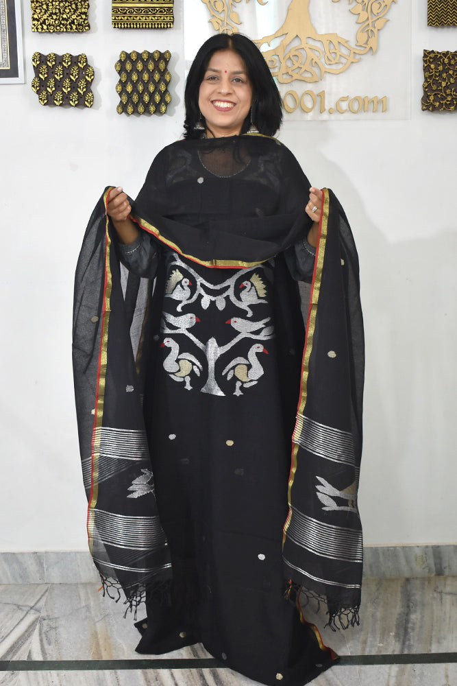 Kalakriti : Beautiful Hand Woven Soft Cotton Needle Jamdani Kurta Fabric & Dupatta set