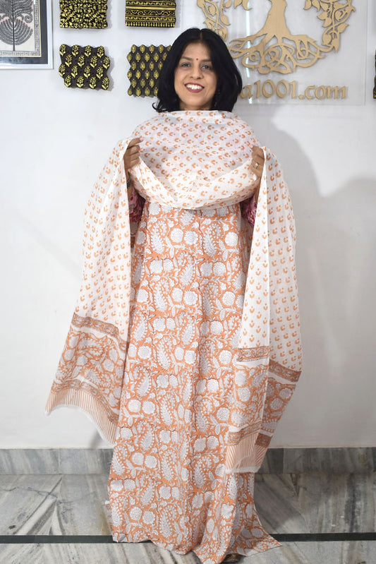 Hand Block Printed Cotton unstitched suit fabric with Soft Cotton dupatta