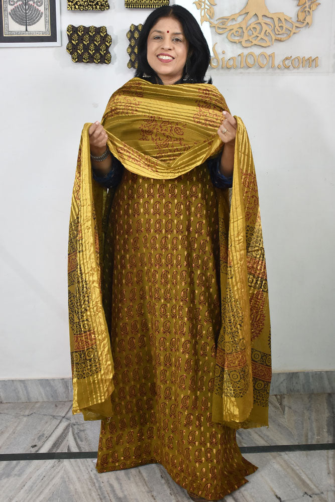 Bagh Hand Block Print Zari booti 3 pc Cotton suit fabric from MP ...