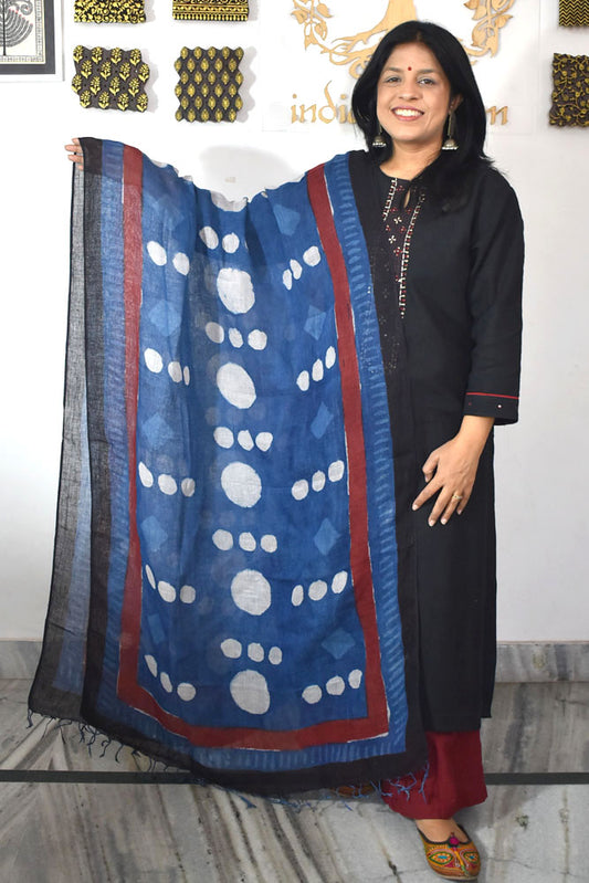 Elegant Hand Block Printed Pure Linen dupatta