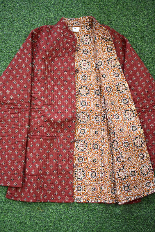 Block Print Quilted Reversible cotton jacket - Size  36-46