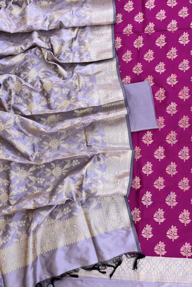 Festive Woven Banarasi Silk cotton unstitched suit