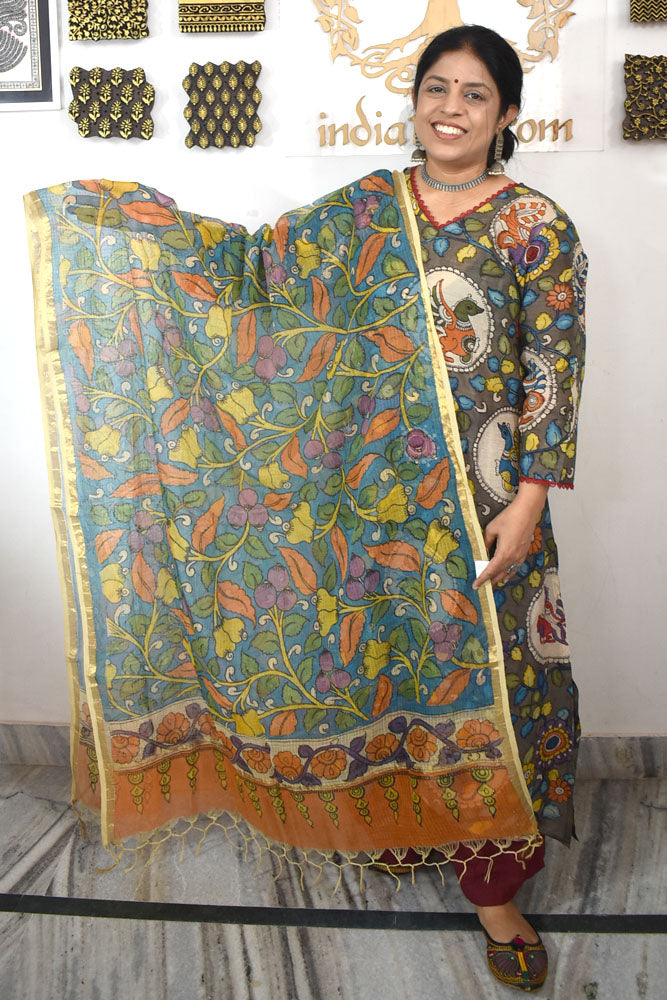 Beautiful  Kota Cotton Hand Painted Kalamkari Dupatta